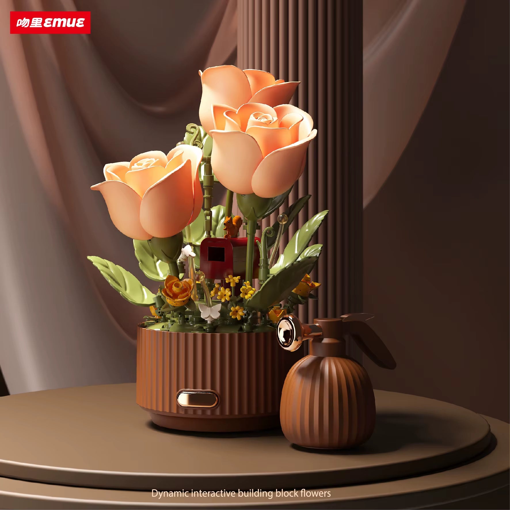 Dynamic Building Block Flower Electric Assembly Rose Bouquet Fairy Atmosphere High-End Decoration for Girl Handmade Wedding Gift