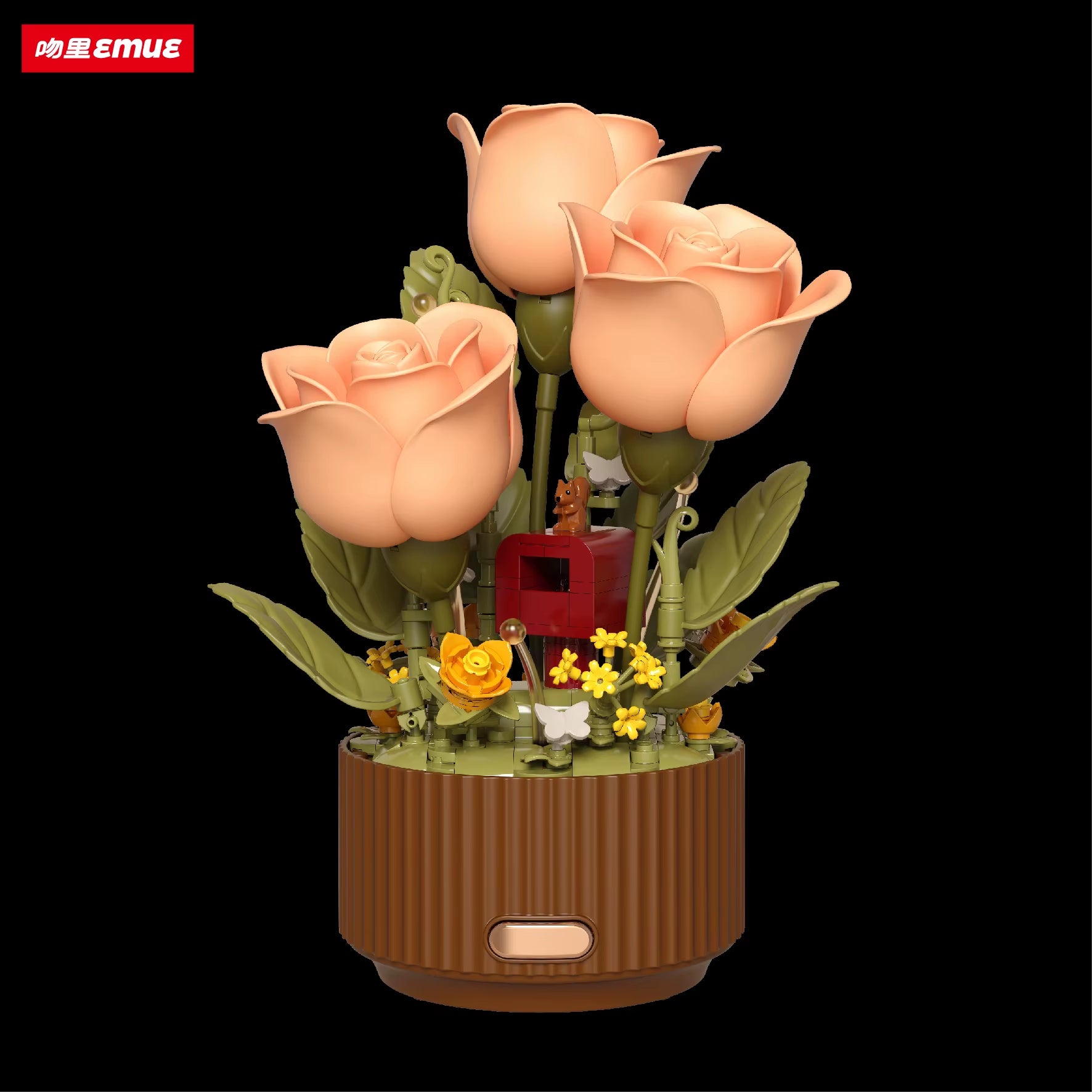 Dynamic Building Block Flower Electric Assembly Rose Bouquet Fairy Atmosphere High-End Decoration for Girl Handmade Wedding Gift