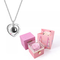 100 Languages I Love You Projection Necklace with Rotating Rose Gift Box 2023 New Creativity Design Romantic Luxury Jewelry Set