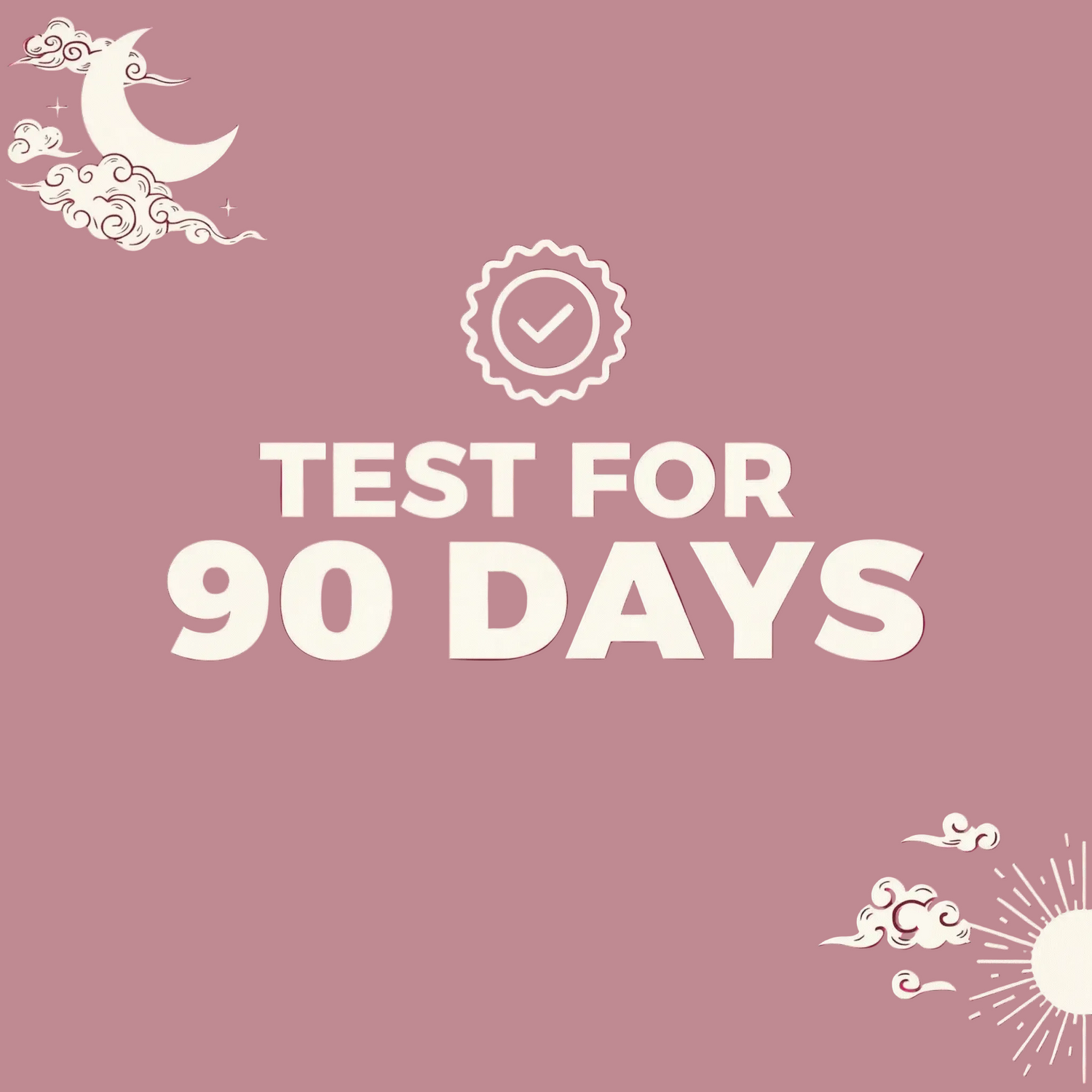 Promotional graphic with 'Test for 90 Days' text on a pink background with decorative elements.